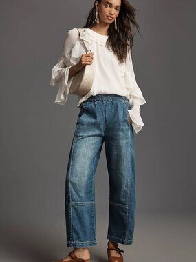 Anthropologie Izzie Relaxed Pull-On Barrel Jeans by Pilcro - Medium